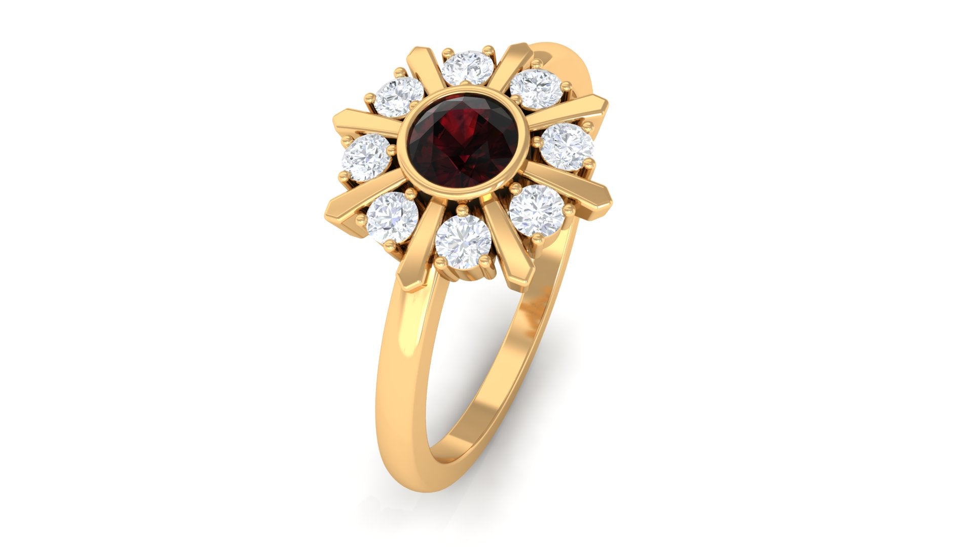 3/4 Carat Bezel Set Garnet Statement Ring with Diamond Garnet - ( AAA ) - Quality - Rosec Jewels