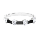 Certified Black Onyx and Moissanite Half Eternity Ring Black Onyx - ( AAA ) - Quality - Rosec Jewels