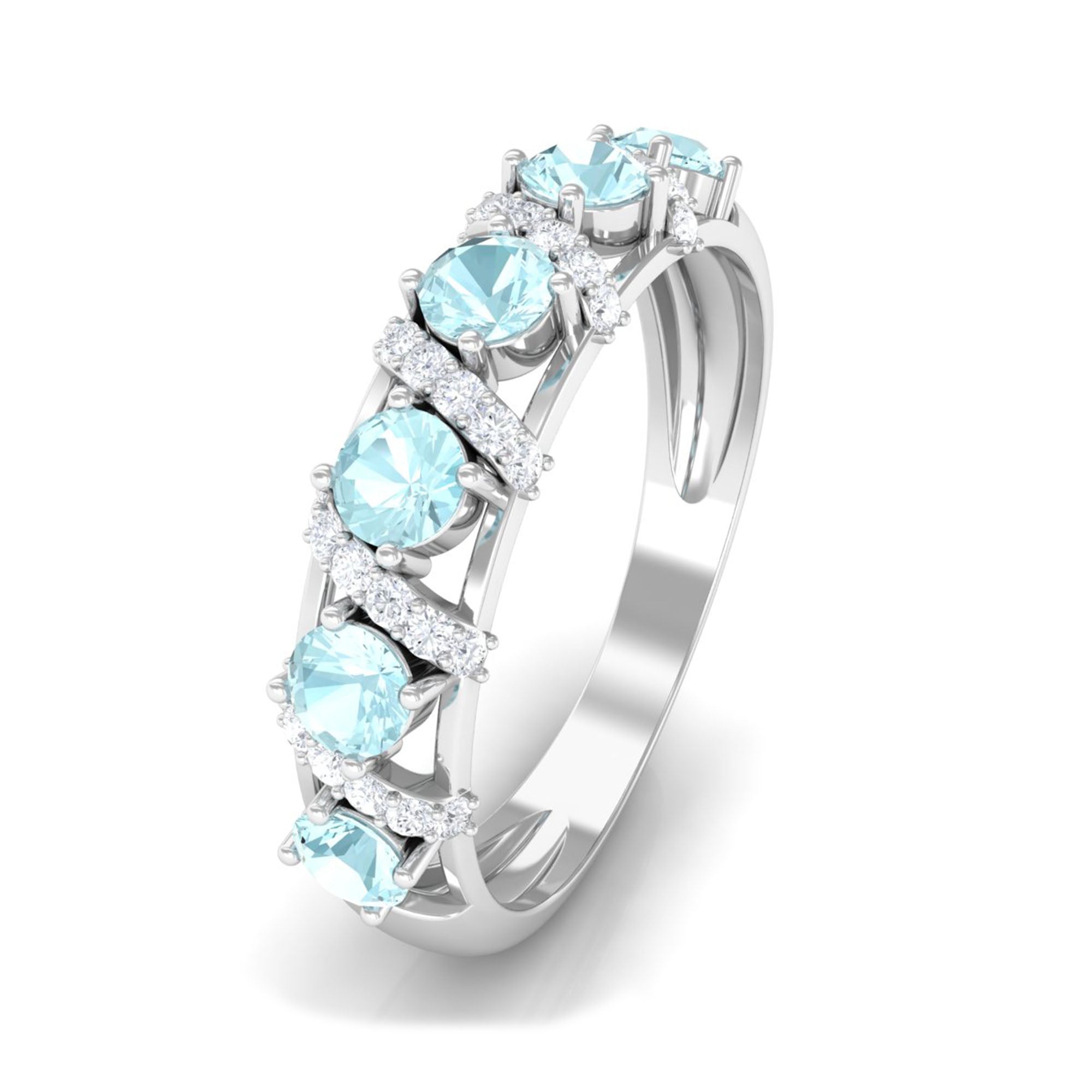 3/4 CT Sky Blue Topaz Designer Anniversary Band with Diamond Sky Blue Topaz - ( AAA ) - Quality - Rosec Jewels