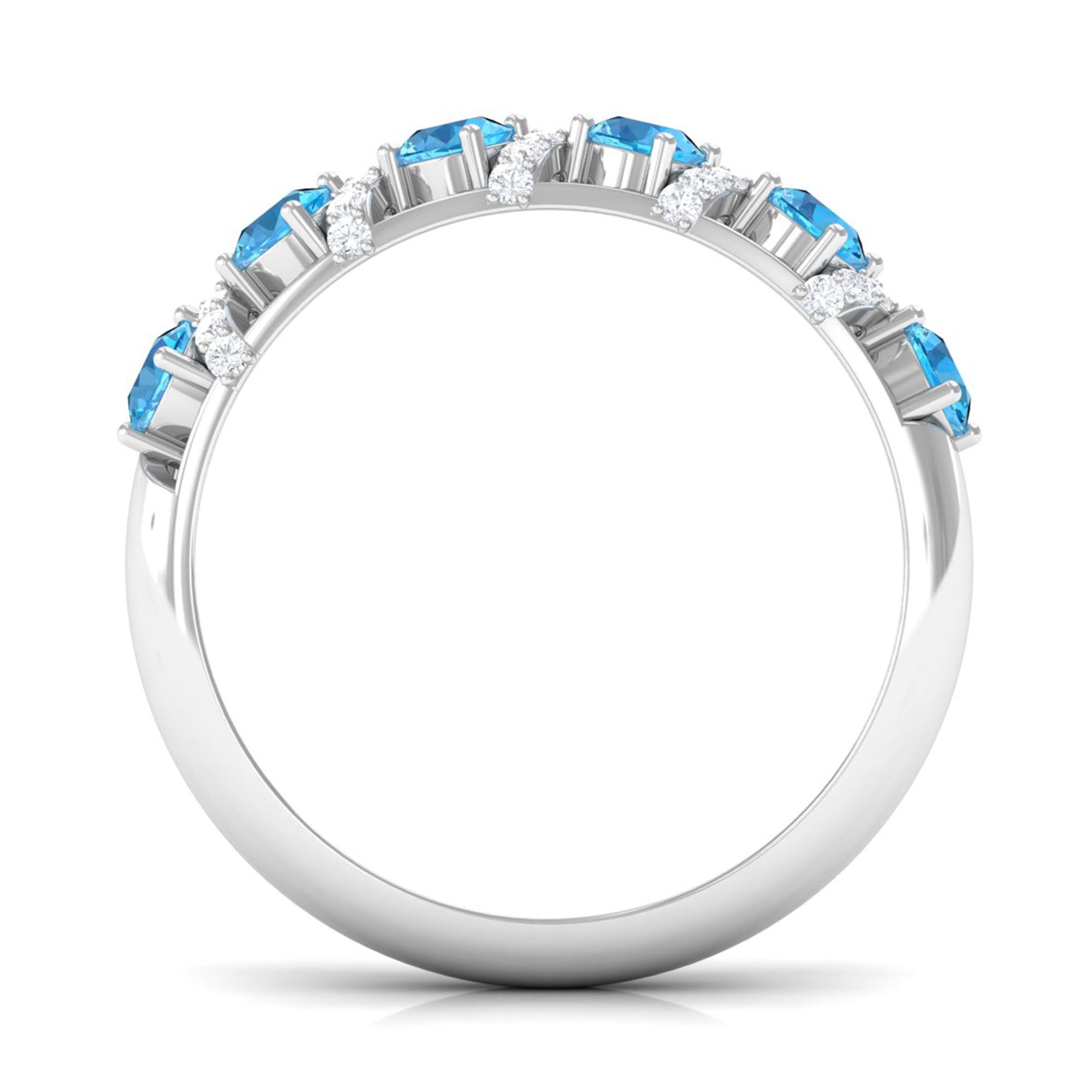 Designer Swiss Blue Topaz Anniversary Ring with Diamond Swiss Blue Topaz - ( AAA ) - Quality - Rosec Jewels