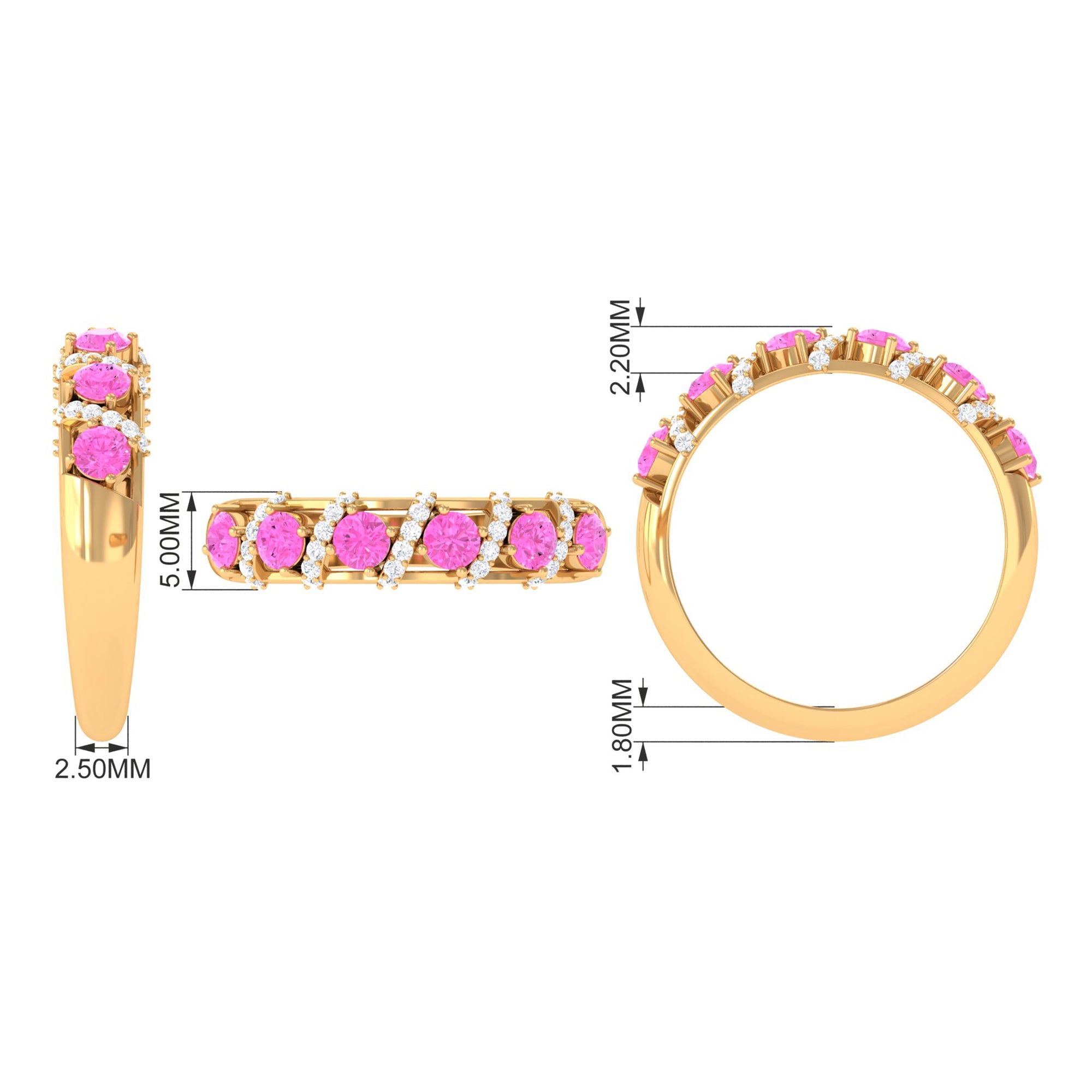 Designer Anniversary Ring with Pink Sapphire and Diamond Pink Sapphire - ( AAA ) - Quality - Rosec Jewels