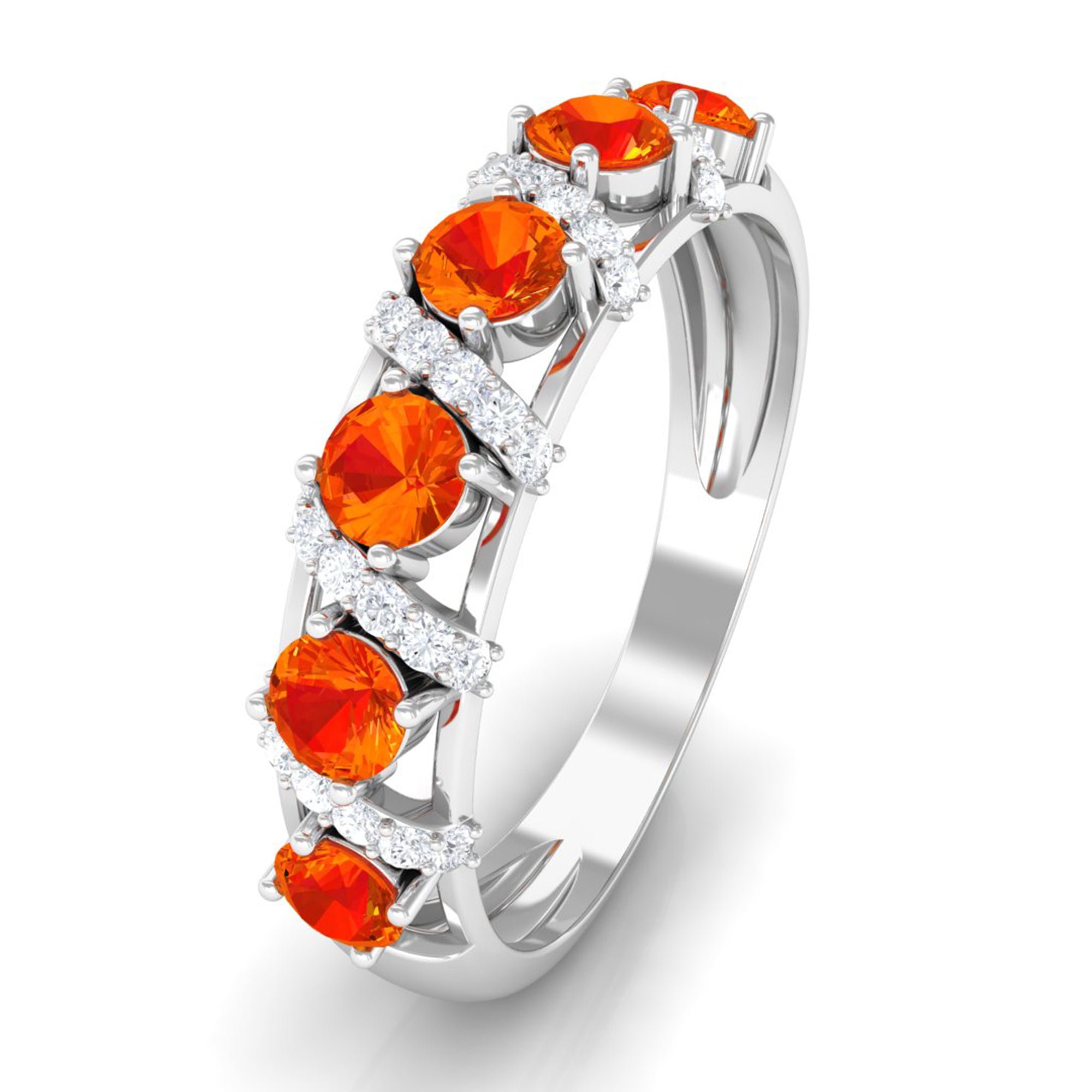 1 CT Orange Sapphire Designer Anniversary Band with Diamond Orange Sapphire - ( AAA ) - Quality - Rosec Jewels