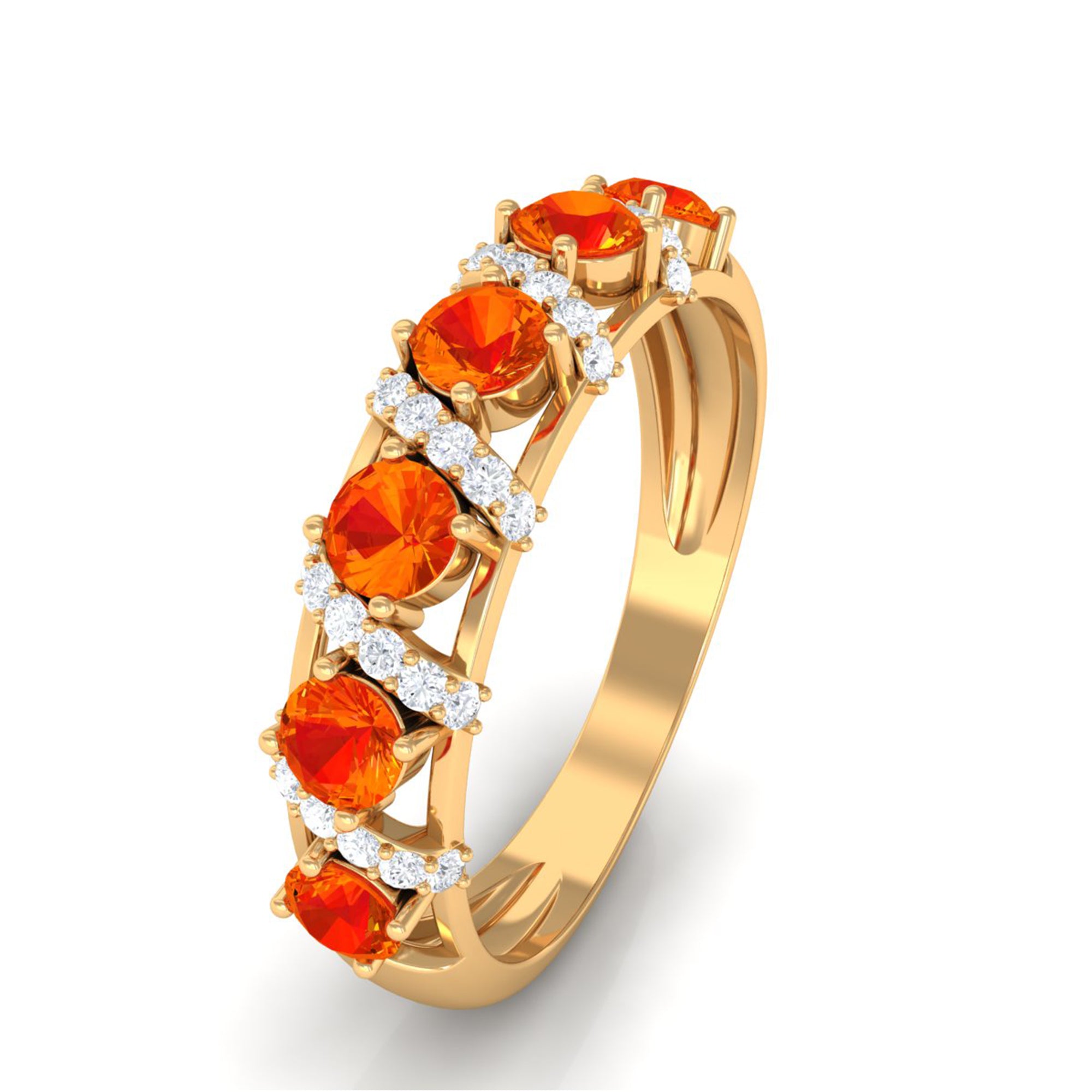 1 CT Orange Sapphire Designer Anniversary Band with Diamond Orange Sapphire - ( AAA ) - Quality - Rosec Jewels