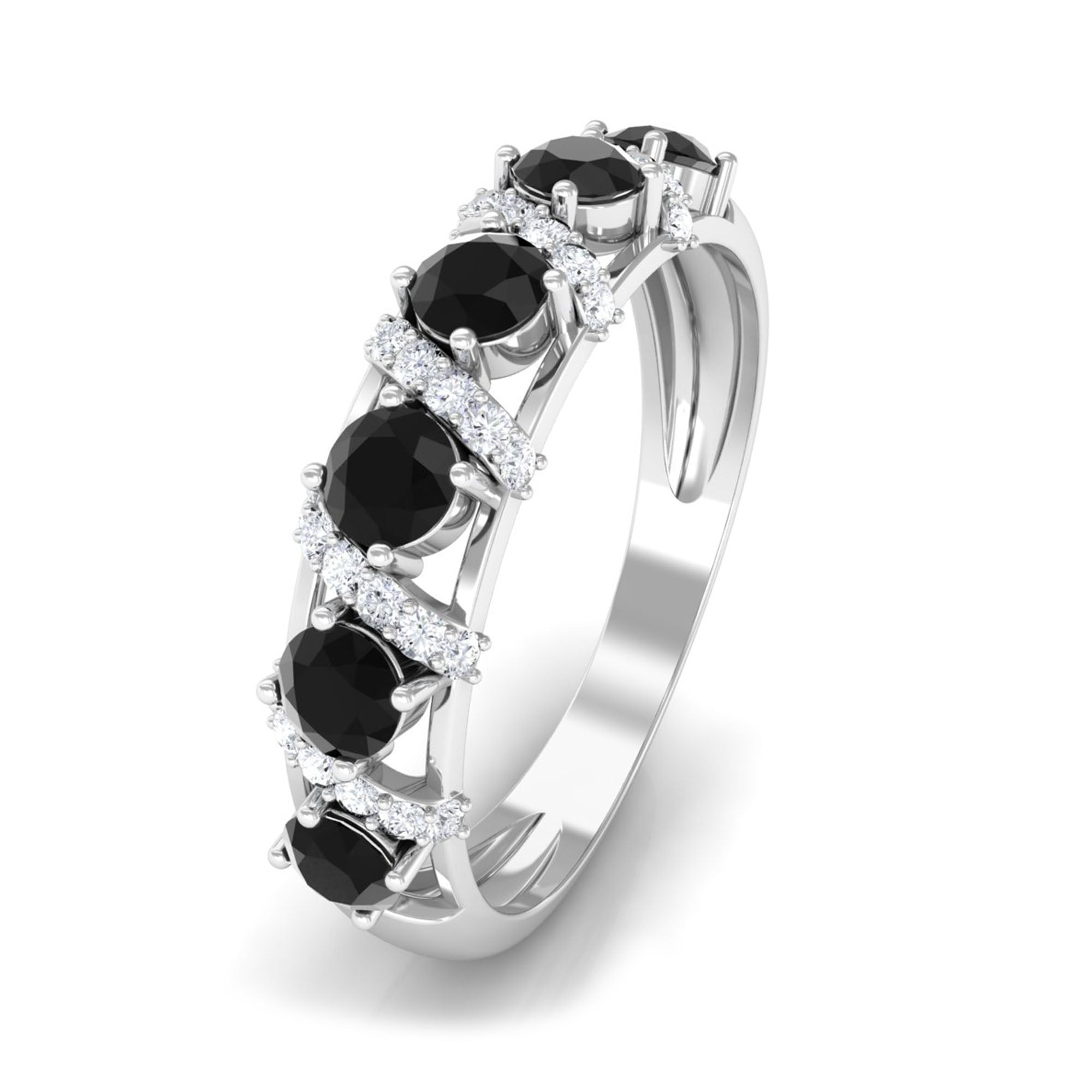 Black Spinel Designer Anniversary Band with Diamond Black Spinel - ( AAA ) - Quality - Rosec Jewels