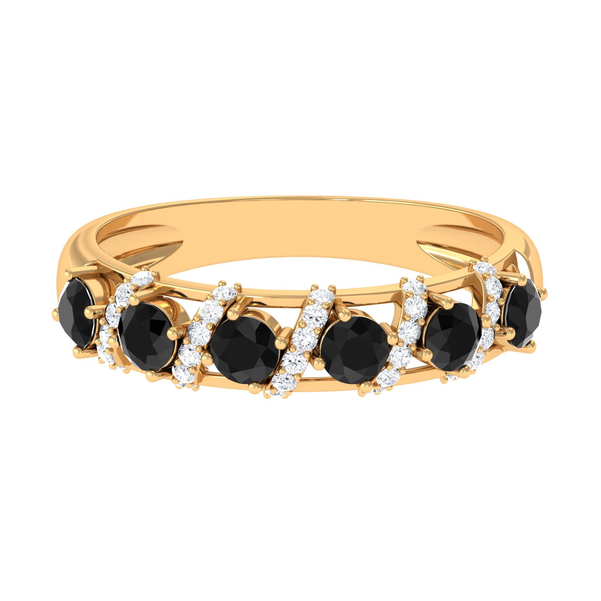 Black Spinel Designer Anniversary Band with Diamond Black Spinel - ( AAA ) - Quality - Rosec Jewels