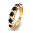 Black Spinel Designer Anniversary Band with Diamond Black Spinel - ( AAA ) - Quality - Rosec Jewels