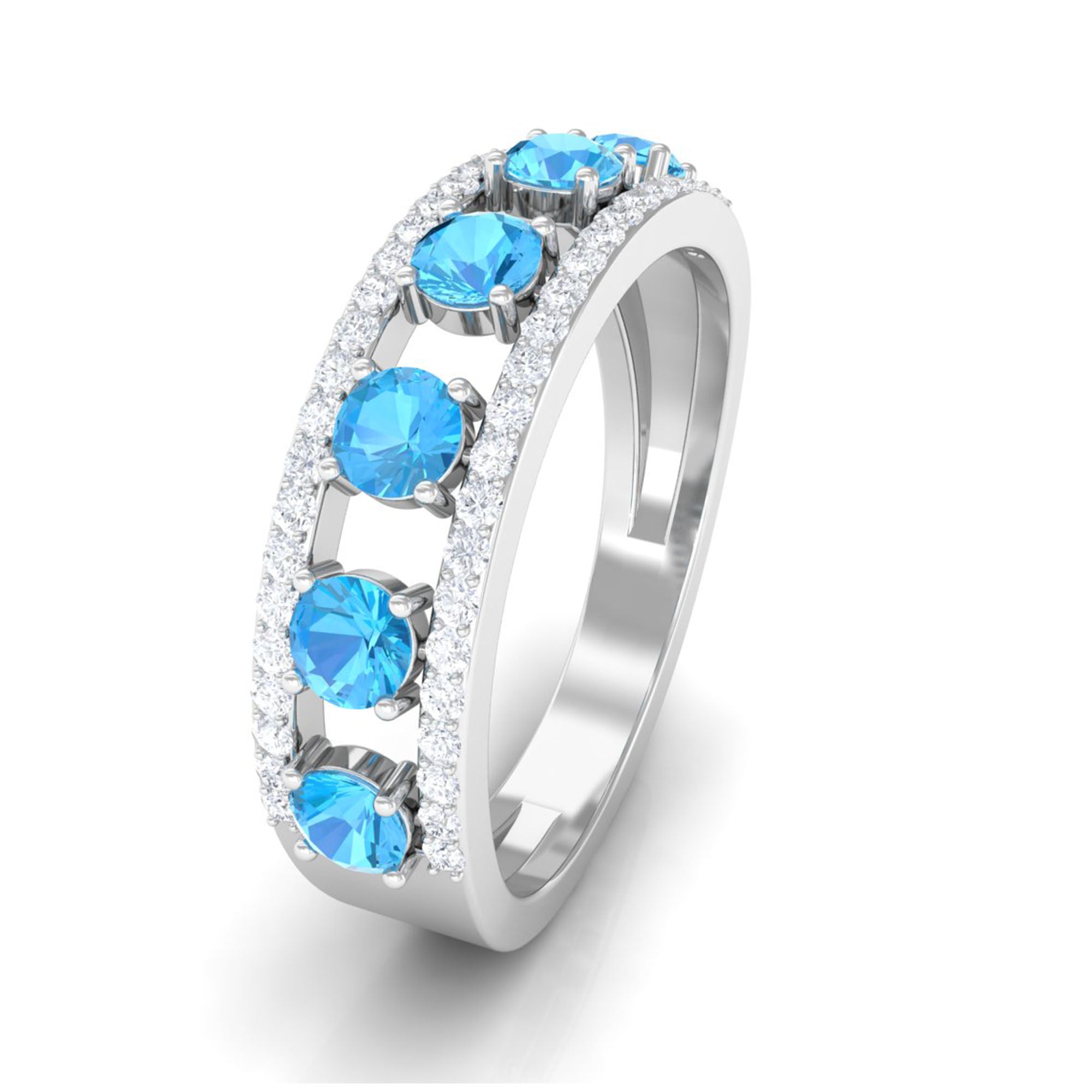 Swiss Blue Topaz Anniversary Ring with Diamond Stones Swiss Blue Topaz - ( AAA ) - Quality - Rosec Jewels