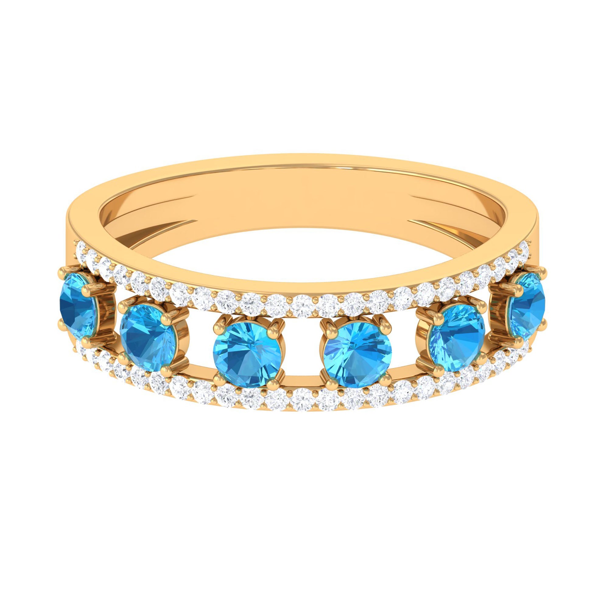 Swiss Blue Topaz Anniversary Ring with Diamond Stones Swiss Blue Topaz - ( AAA ) - Quality - Rosec Jewels