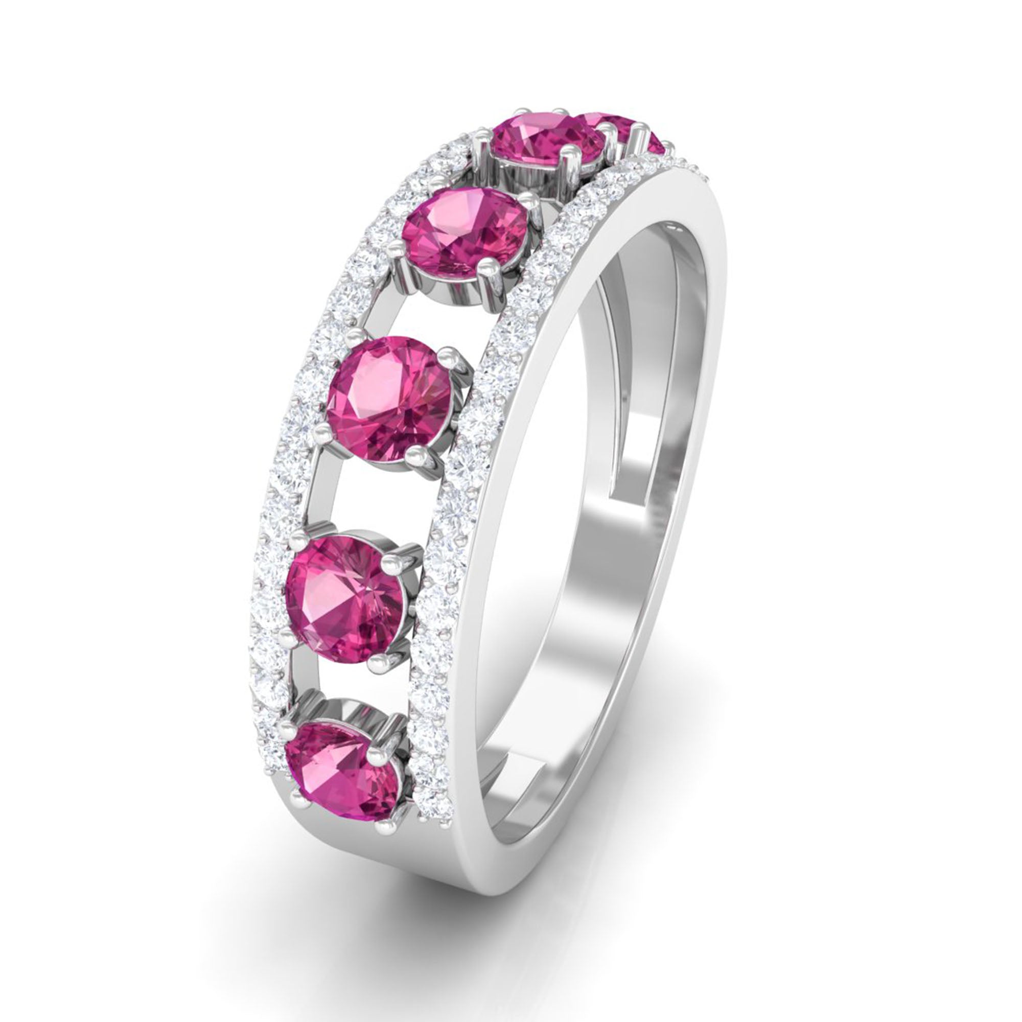 Pink Tourmaline Anniversary Ring with Diamond Pink Tourmaline - ( AAA ) - Quality - Rosec Jewels