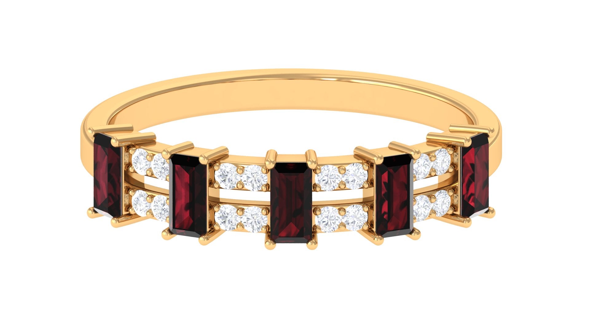 Garnet and Diamond Wide Half Eternity Band Ring Garnet - ( AAA ) - Quality - Rosec Jewels