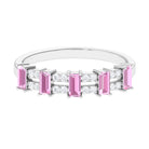 Natural Pink Tourmaline Wide Half Eternity Ring with Diamond Pink Tourmaline - ( AAA ) - Quality - Rosec Jewels