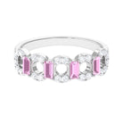 Real Pink Tourmaline Art Deco Half Eternity Ring with Diamond Pink Tourmaline - ( AAA ) - Quality - Rosec Jewels