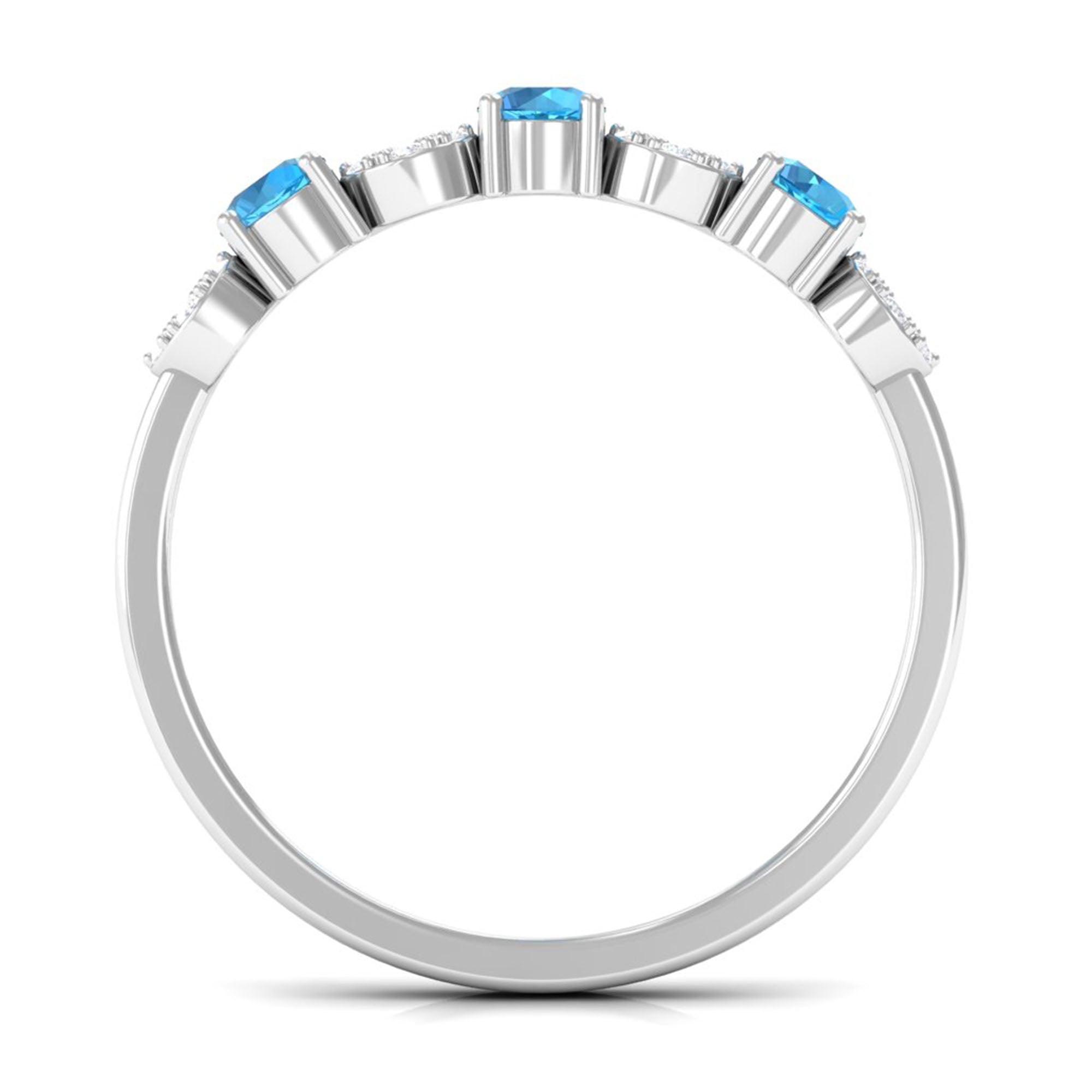 Semi Eternity Ring with Swiss Blue Topaz and Diamond Swiss Blue Topaz - ( AAA ) - Quality - Rosec Jewels