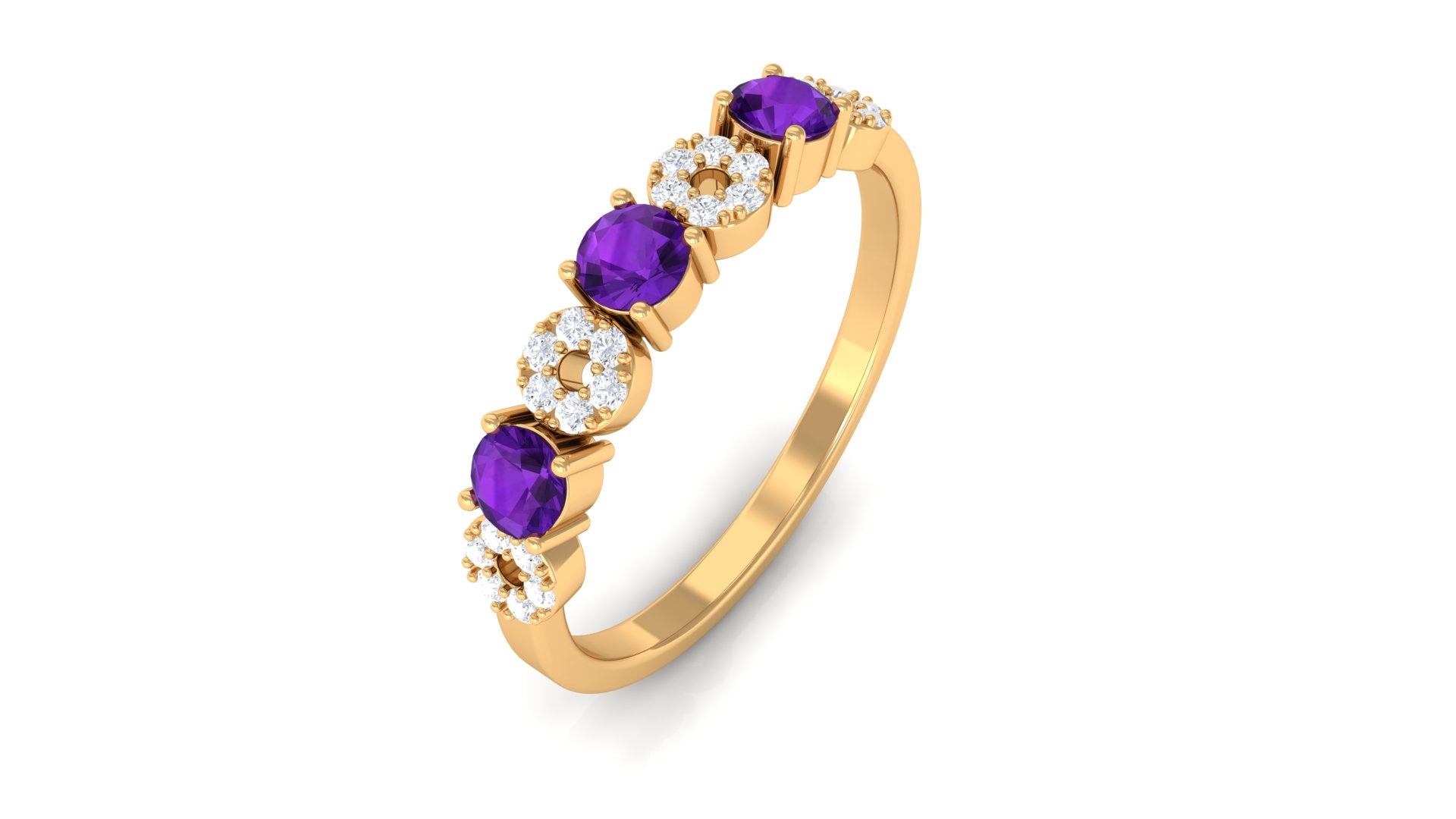 Natural Amethyst and Diamond Semi Eternity Ring Amethyst - ( AAA ) - Quality - Rosec Jewels