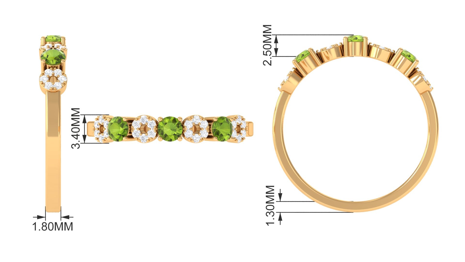 Peridot and Diamond Semi Eternity Ring Peridot - ( AAA ) - Quality - Rosec Jewels