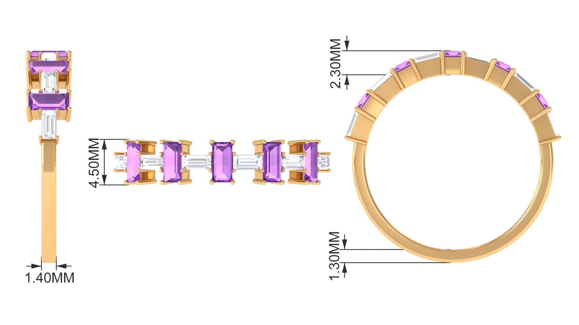 2 CT Amethyst and Moissanite East West Half Eternity Ring Amethyst - ( AAA ) - Quality - Rosec Jewels