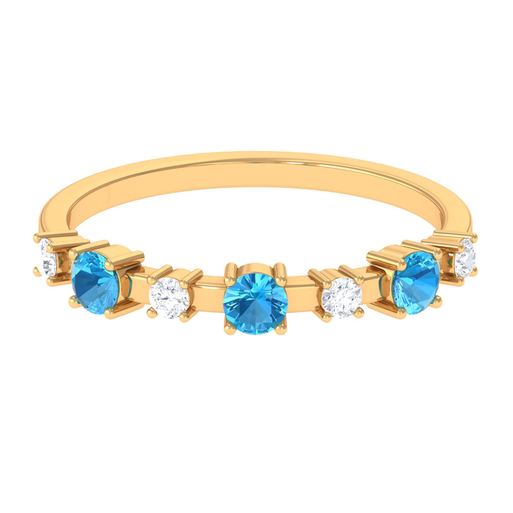 Swiss Blue Topaz and Diamond Half Eternity Ring Swiss Blue Topaz - ( AAA ) - Quality - Rosec Jewels