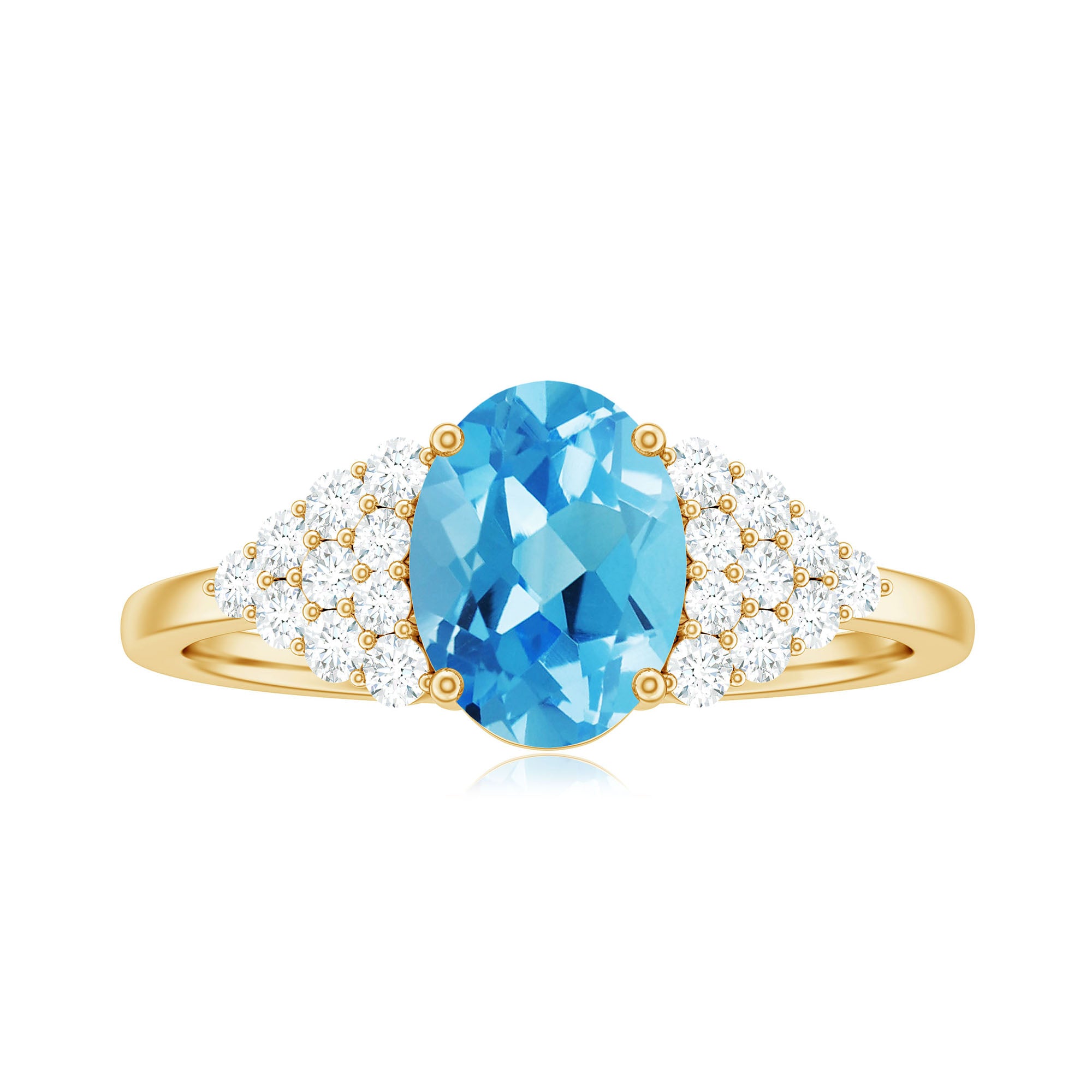 1.75 CT Swiss Blue Topaz Solitaire Ring with Diamond Accent Swiss Blue Topaz - ( AAA ) - Quality - Rosec Jewels