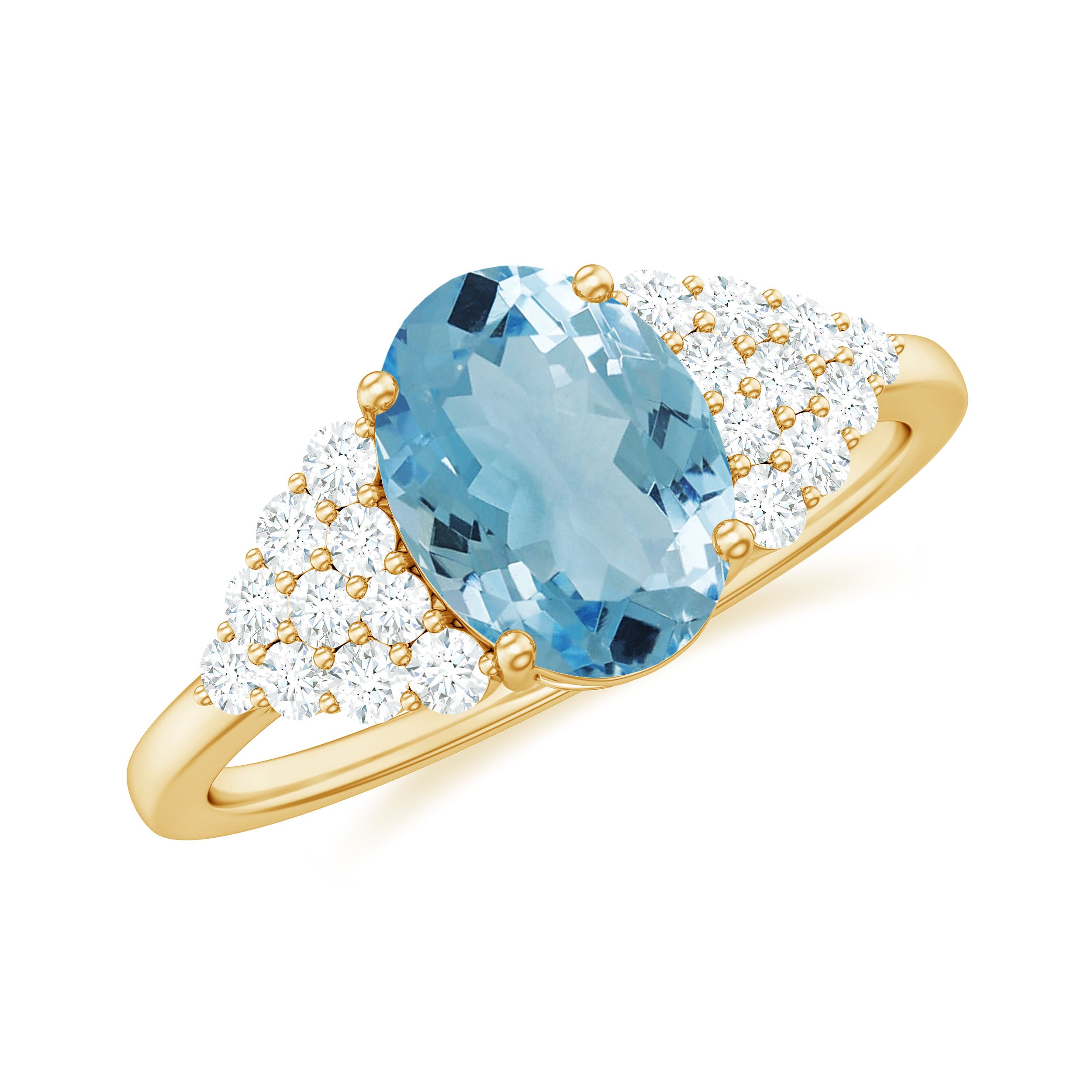 Solitaire Aquamarine Oval Engagement Ring with Diamond Aquamarine - ( AAA ) - Quality - Rosec Jewels