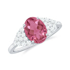 Classic Pink Tourmaline Solitaire Ring with Diamond Pink Tourmaline - ( AAA ) - Quality - Rosec Jewels