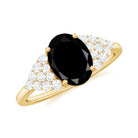 1.75 CT Oval Black Spinel Solitaire Ring with Diamond Accent Black Spinel - ( AAA ) - Quality - Rosec Jewels