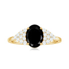 1.75 CT Oval Black Spinel Solitaire Ring with Diamond Accent Black Spinel - ( AAA ) - Quality - Rosec Jewels