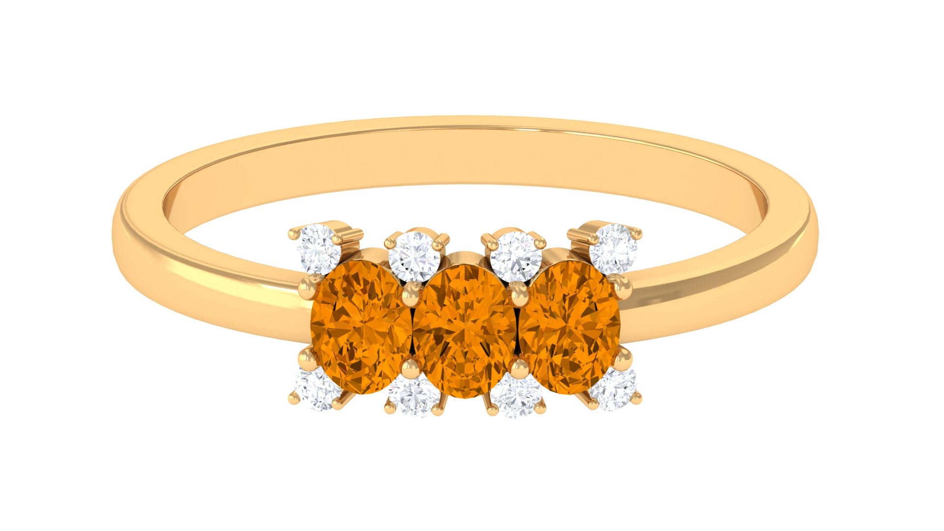 0.75 CT Oval Cut Citrine Three Stone Ring with Diamond Stones Citrine - ( AAA ) - Quality - Rosec Jewels