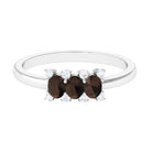 Natural Smoky Quartz Three Stone Ring with Diamond Smoky Quartz - ( AAA ) - Quality - Rosec Jewels