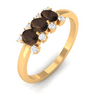 Natural Smoky Quartz Three Stone Ring with Diamond Smoky Quartz - ( AAA ) - Quality - Rosec Jewels