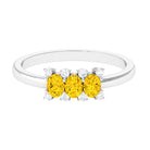 Oval Cut Yellow Sapphire Three Stone Engagement Ring with Diamond Yellow Sapphire - ( AAA ) - Quality - Rosec Jewels