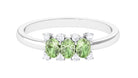 Oval Green Sapphire Three Stone Ring with Diamond Green Sapphire - ( AAA ) - Quality - Rosec Jewels