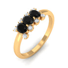 1/2 CT Oval Cut Black Spinel Three Stone Ring with Diamond Black Spinel - ( AAA ) - Quality - Rosec Jewels