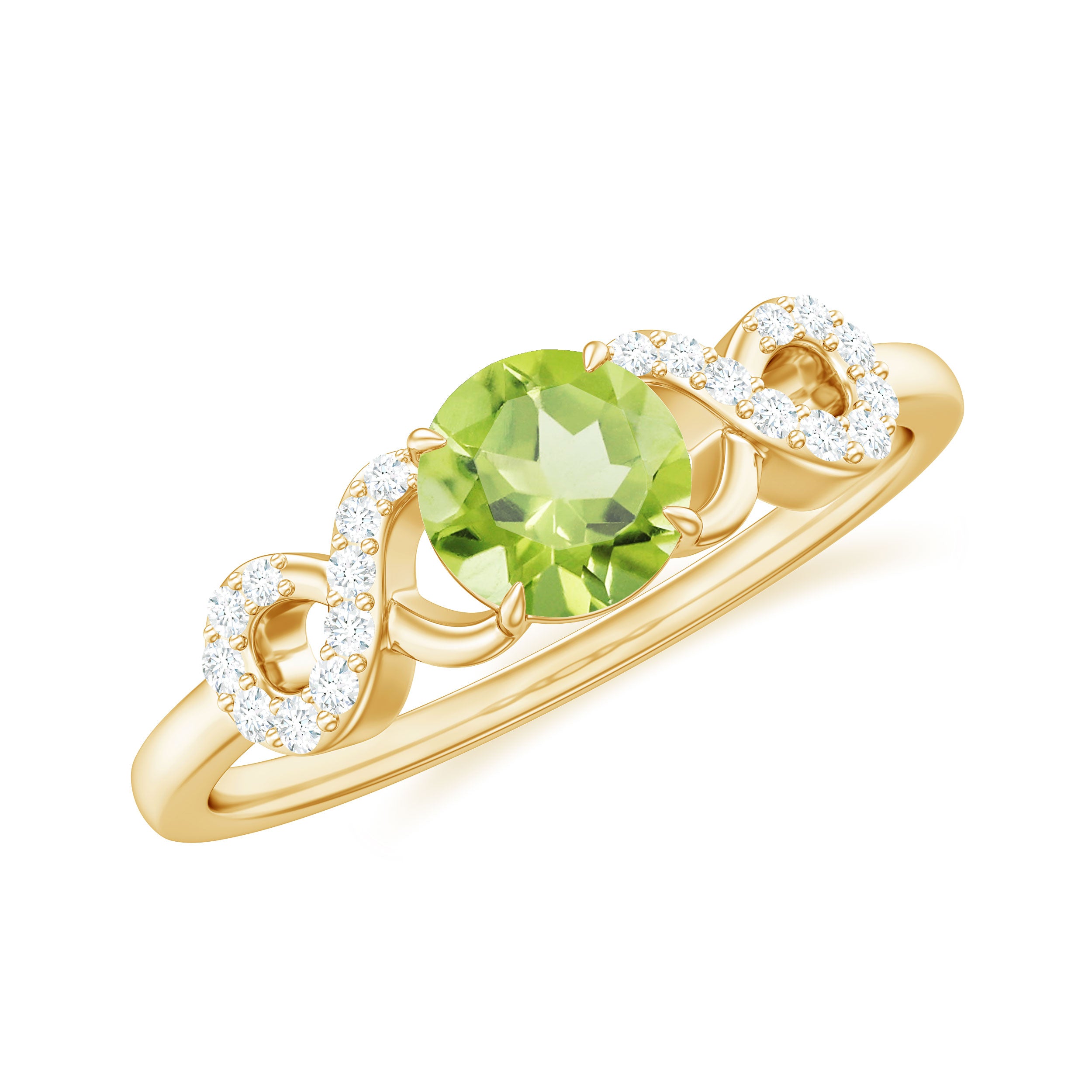 Round Shape Peridot and Diamond Infinity Engagement Ring Peridot - ( AAA ) - Quality - Rosec Jewels