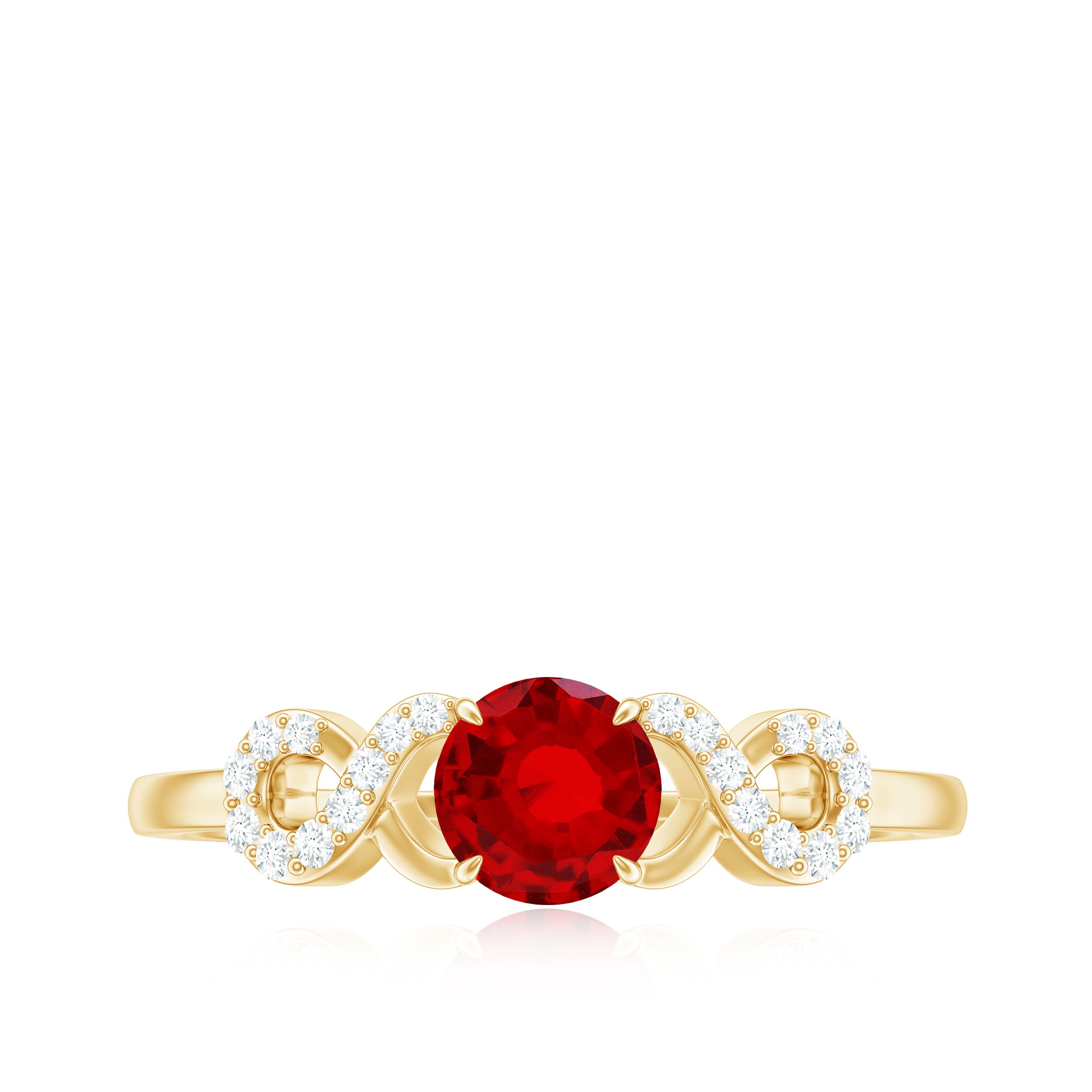 Round Shape Lab Grown Ruby Solitaire Infinity Ring with Diamond Lab Created Ruby - ( AAAA ) - Quality - Rosec Jewels