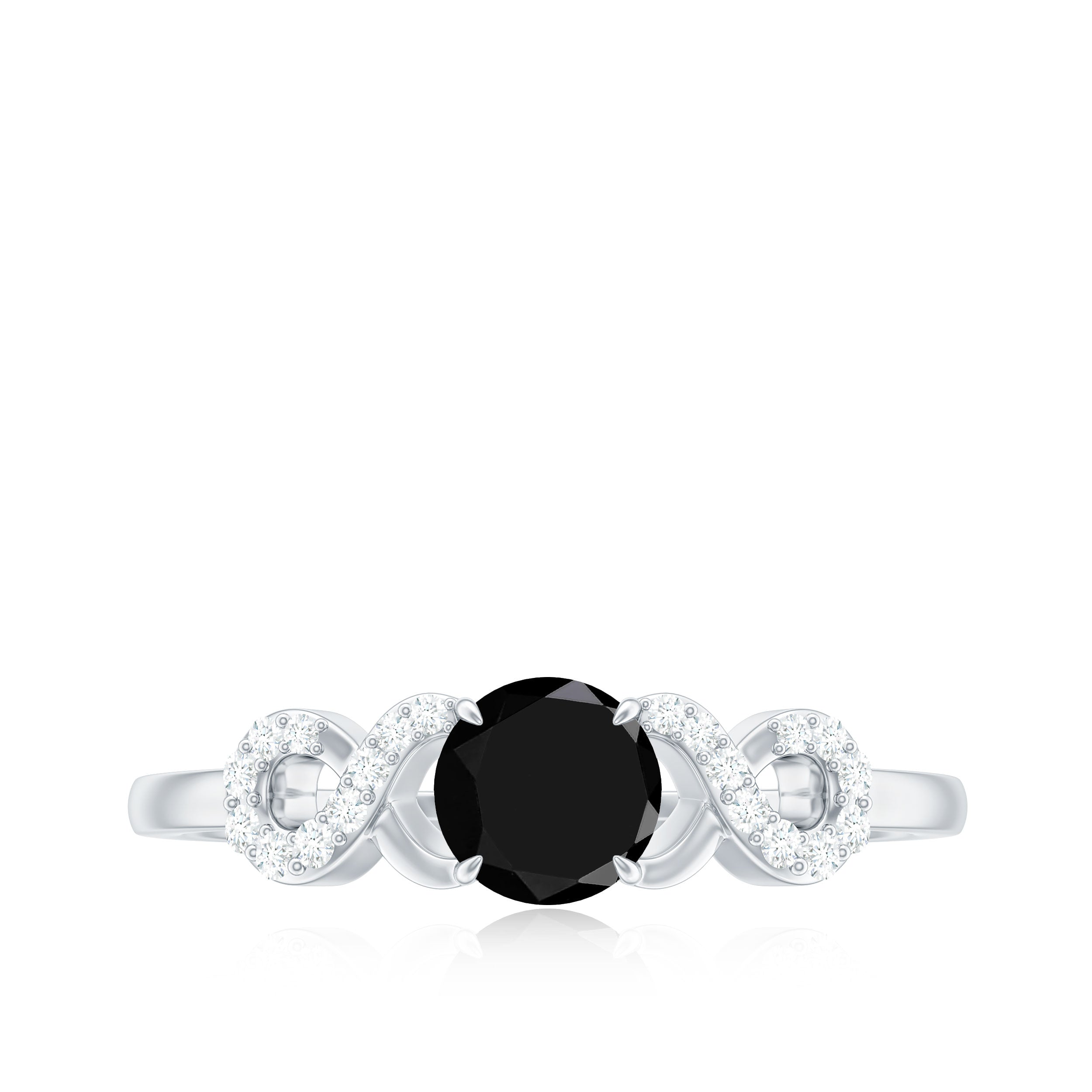 1/2 CT Black Onyx and Diamond Criss Cross Engagement Ring Black Onyx - ( AAA ) - Quality - Rosec Jewels