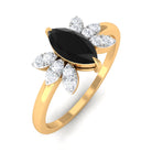 1 CT Claw Set Marquise Black Spinel and Diamond Promise Ring Black Spinel - ( AAA ) - Quality - Rosec Jewels