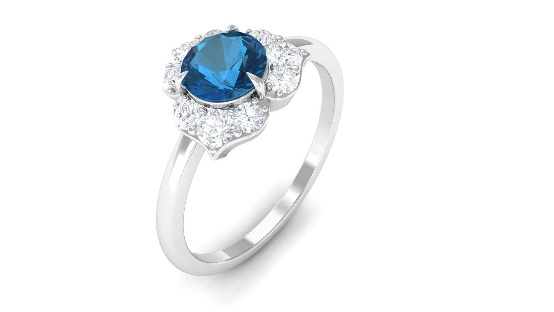 1 CT Floral London Blue Topaz and Diamond Engagement Ring London Blue Topaz - ( AAA ) - Quality - Rosec Jewels