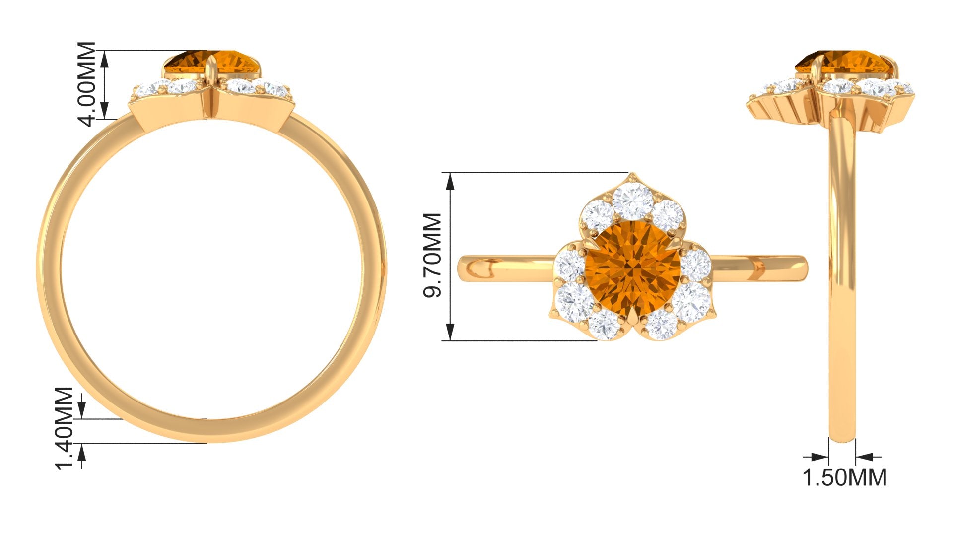 1 CT Round Shape Citrine Floral Engagement Ring with Diamond Citrine - ( AAA ) - Quality - Rosec Jewels