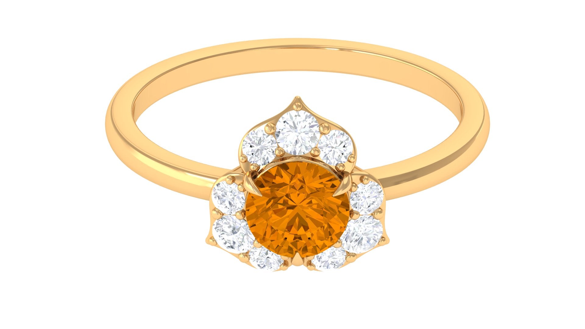 1 CT Round Shape Citrine Floral Engagement Ring with Diamond Citrine - ( AAA ) - Quality - Rosec Jewels