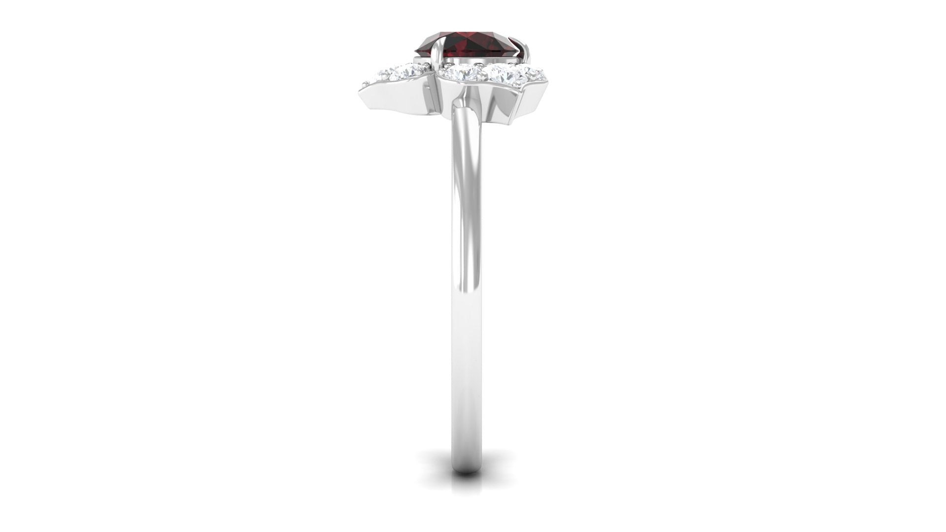 1.25 Ct Round Garnet Flower Engagement Ring with Diamond Garnet - ( AAA ) - Quality - Rosec Jewels