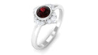 Vintage Inspired Garnet Flower Engagement Ring with Diamond Garnet - ( AAA ) - Quality - Rosec Jewels