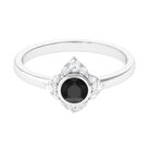 1/2 CT Bezel Set Black Spinel Flower Ring with Diamond Black Spinel - ( AAA ) - Quality - Rosec Jewels