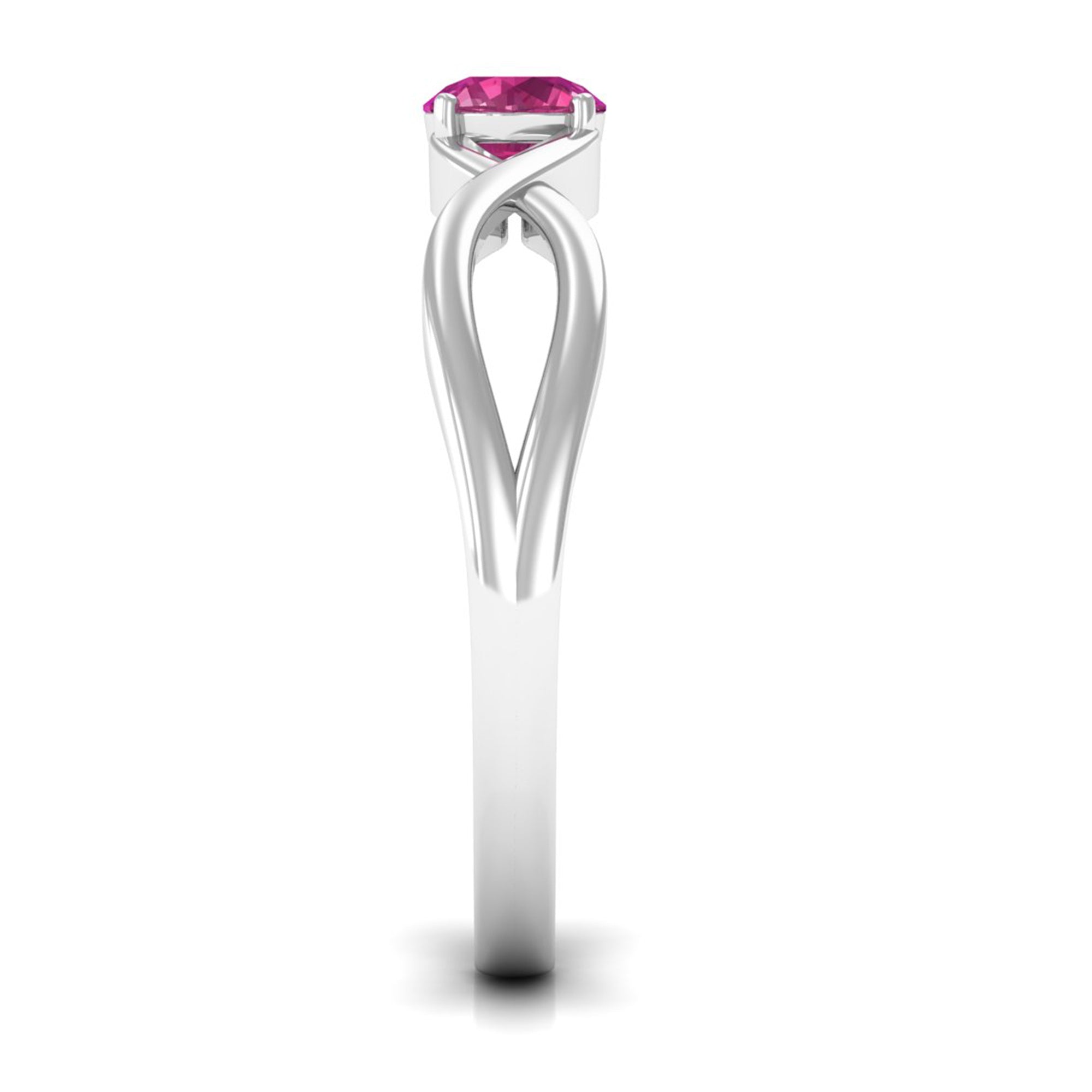 1/4 CT Real Pink Tourmaline Solitaire Ring with Crossover Shank Pink Tourmaline - ( AAA ) - Quality - Rosec Jewels