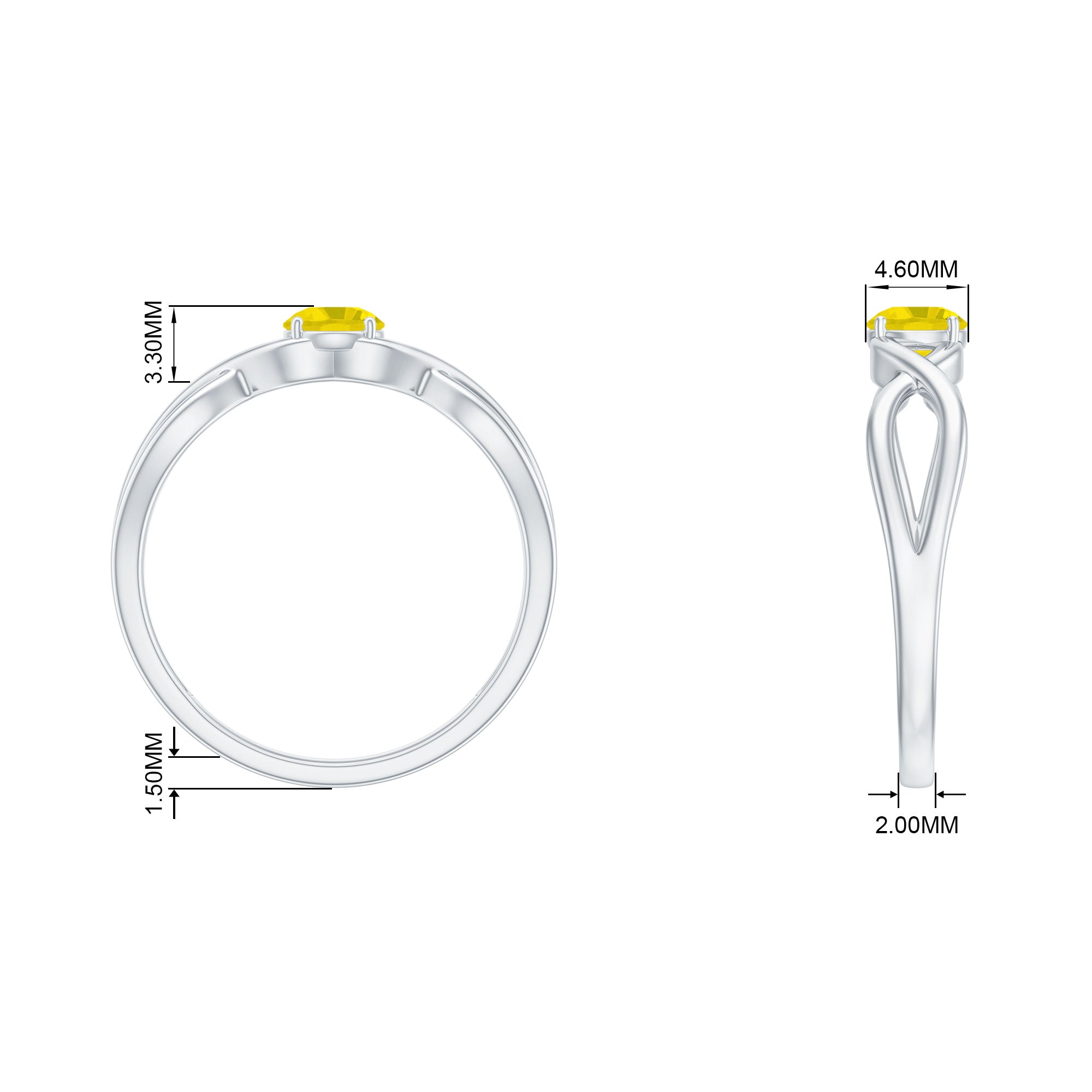 0.50 CT Solitaire Yellow Sapphire Crossover Ring Yellow Sapphire - ( AAA ) - Quality - Rosec Jewels