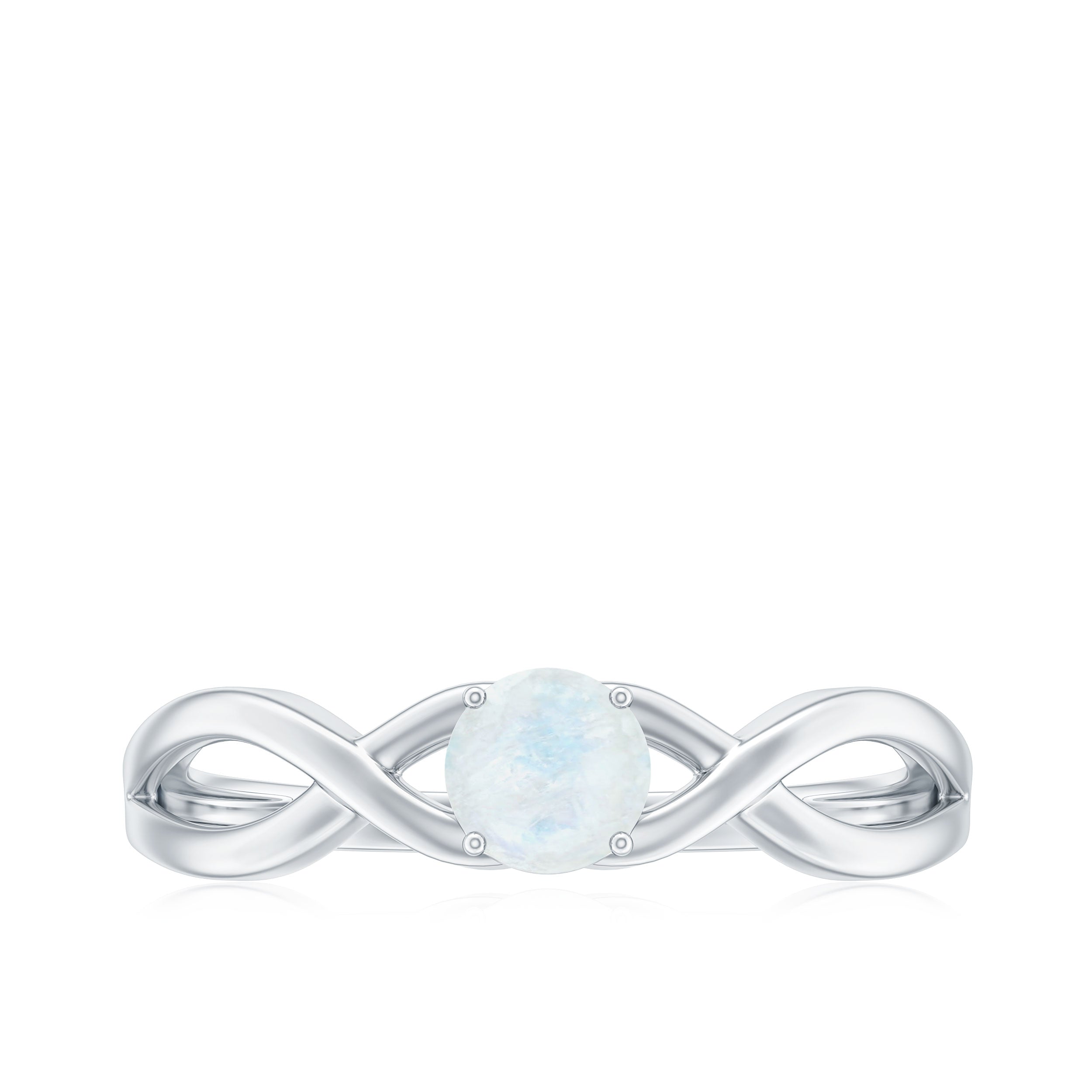 Round Moonstone Solitaire Promise Ring in Crossover Shank Moonstone - ( AAA ) - Quality - Rosec Jewels