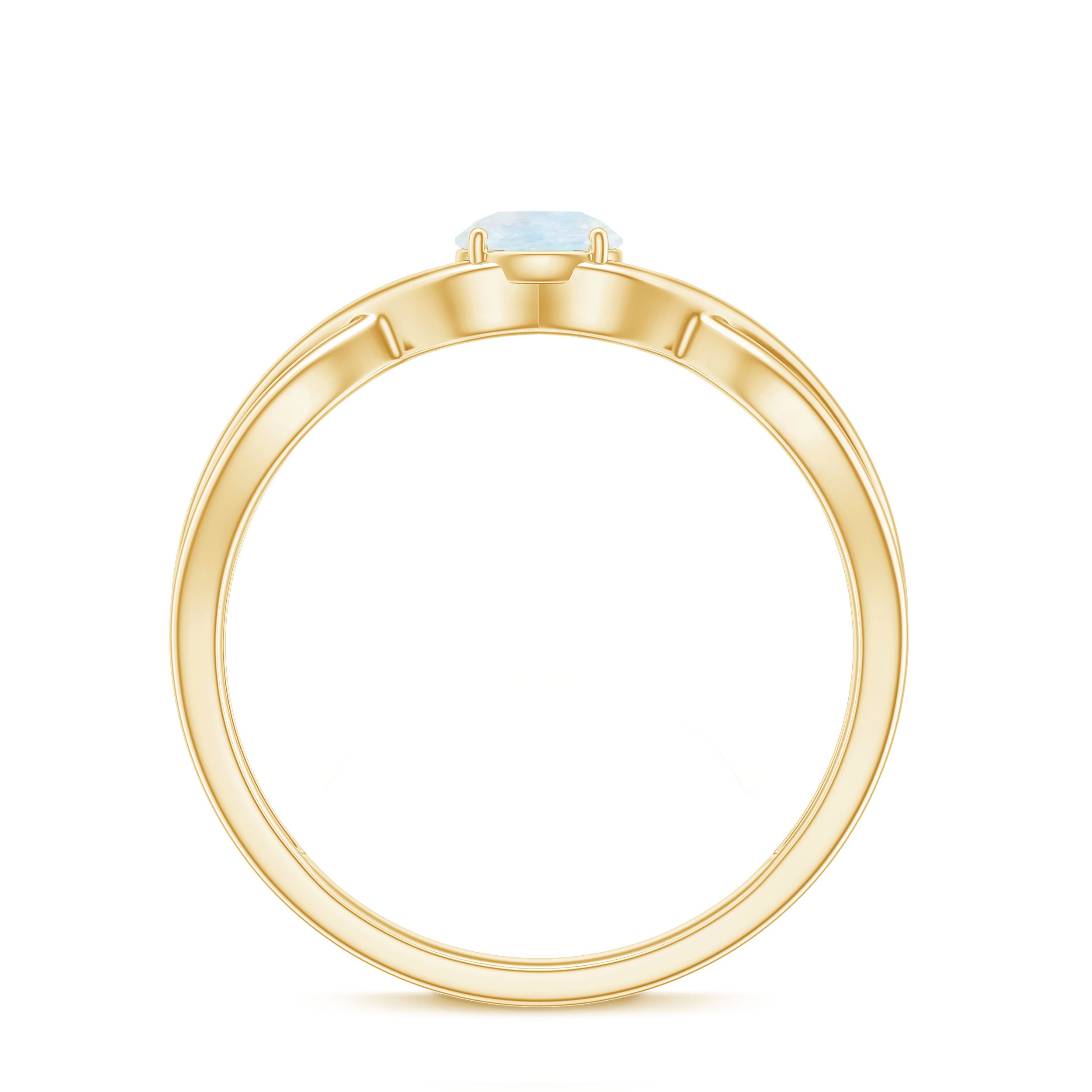 Round Moonstone Solitaire Promise Ring in Crossover Shank Moonstone - ( AAA ) - Quality - Rosec Jewels