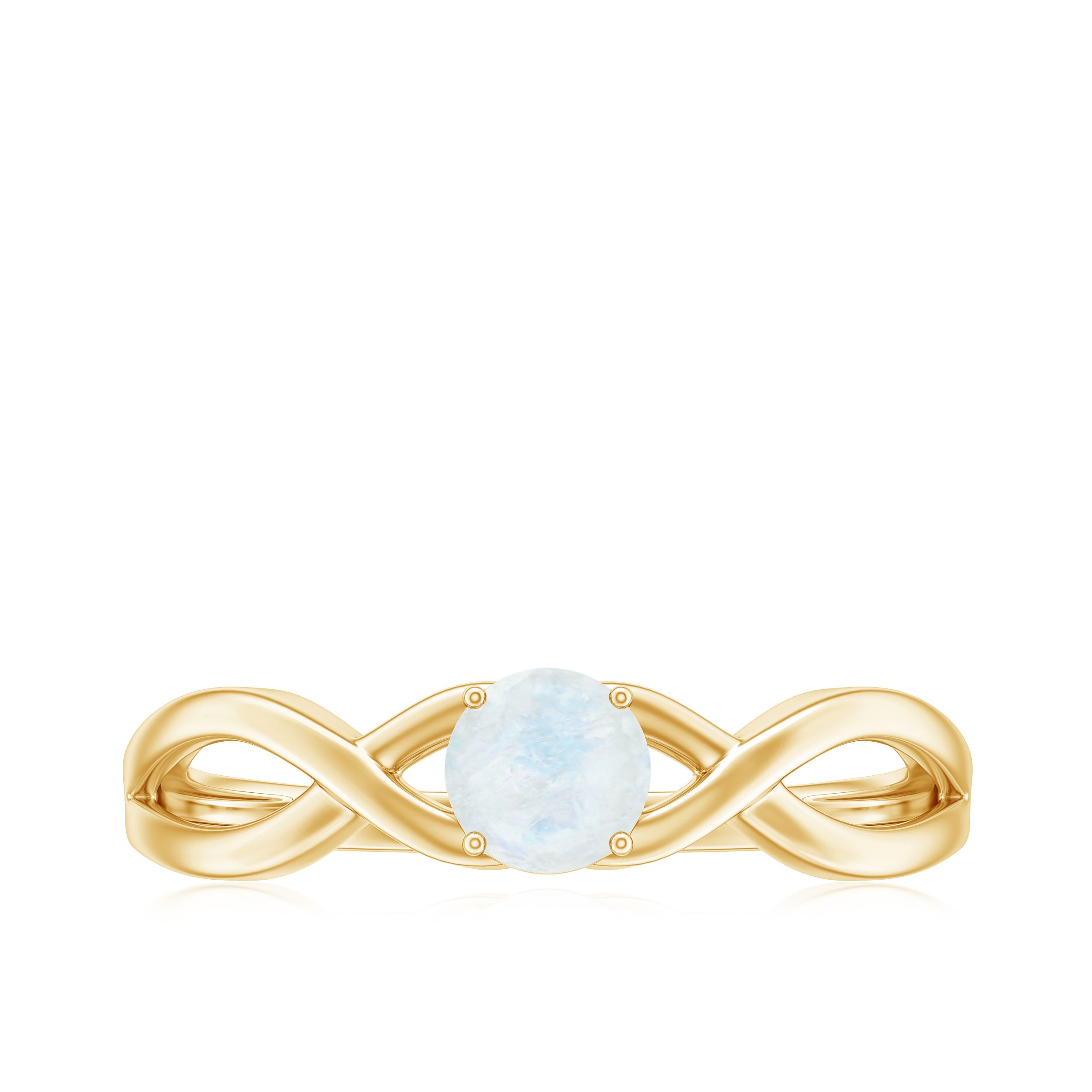 Round Moonstone Solitaire Promise Ring in Crossover Shank Moonstone - ( AAA ) - Quality - Rosec Jewels