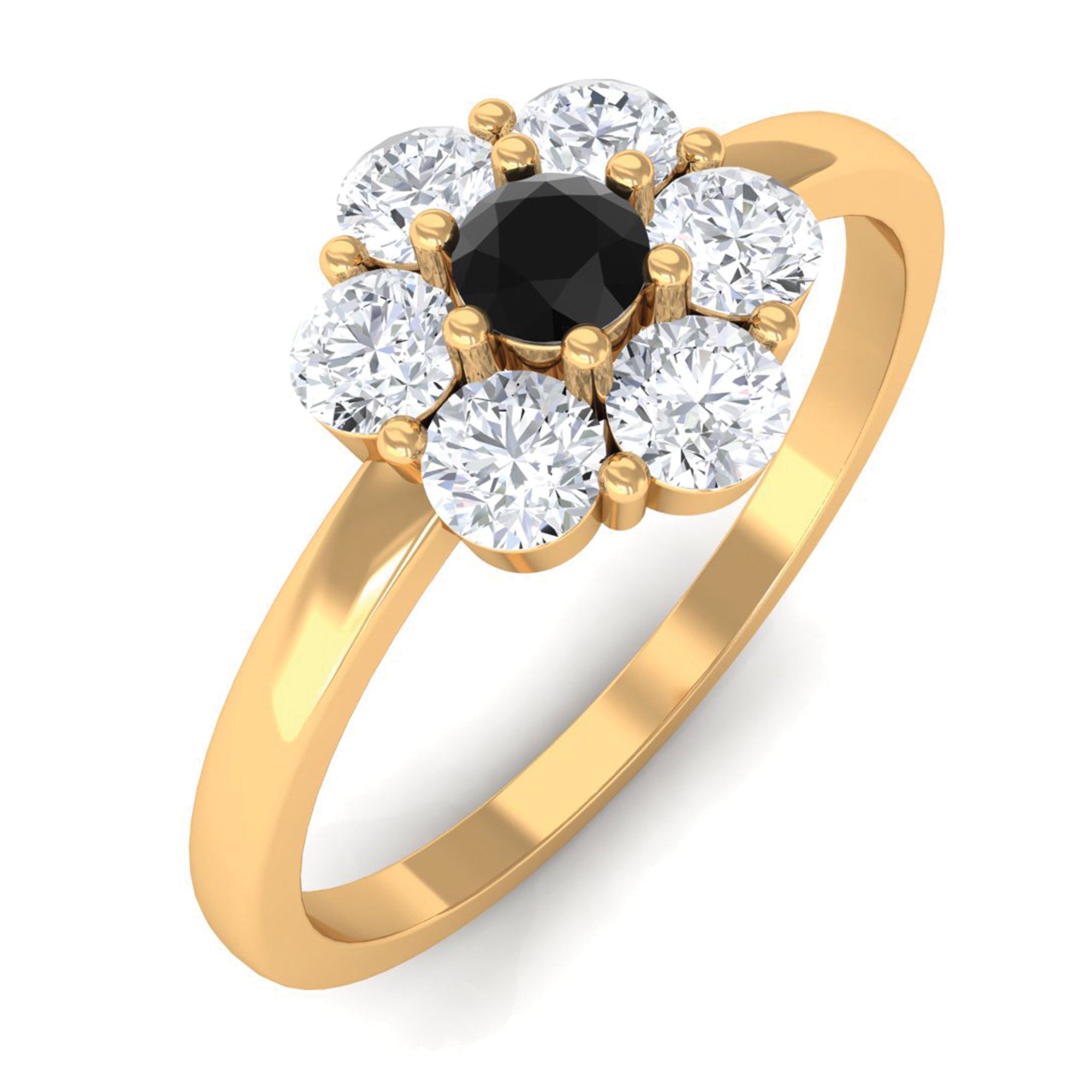 3/4 CT Black Diamond and Moissanite Flower Promise Ring in Gold Black Diamond - ( AAA ) - Quality - Rosec Jewels