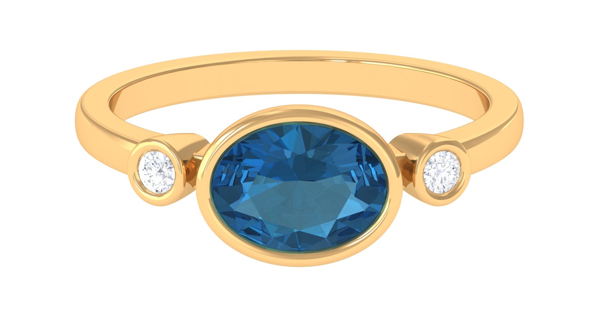 1.25 CT East West London Blue Topaz Solitaire Ring with Diamond London Blue Topaz - ( AAA ) - Quality - Rosec Jewels