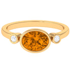 Oval Cut Citrine Solitaire East West Ring with Diamond Stones Citrine - ( AAA ) - Quality - Rosec Jewels